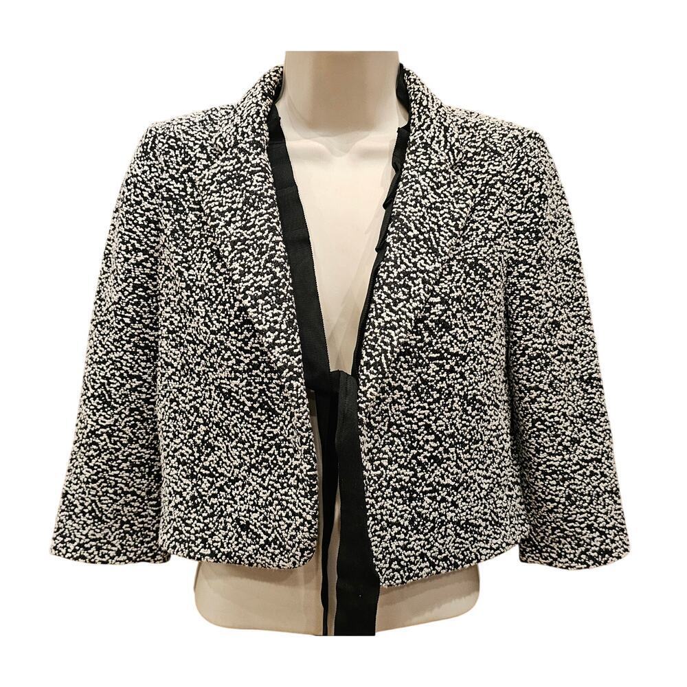 NWOT Ann Taylor black white dizzy lined tie front blazer 2P 2 PETITE business